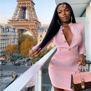 Chic Pink Button-Accent Long Sleeve 2 piece